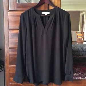 Loft black split neck blouse size medium